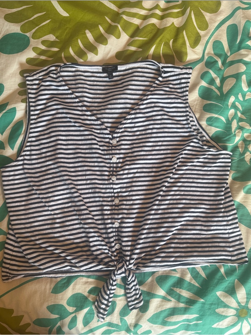 Talbots Black and White Striped Tie-Front Crop Tank